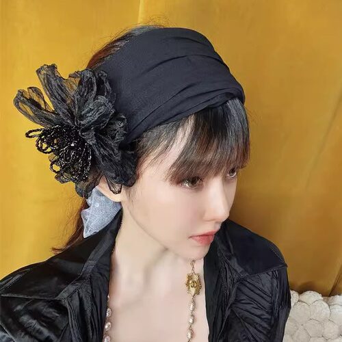 显脸小淑女风网纱大花发箍