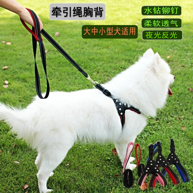宠物狗胸背牵引绳大狗中小型犬遛狗绳狗链子反光牵引带项圈胸背带