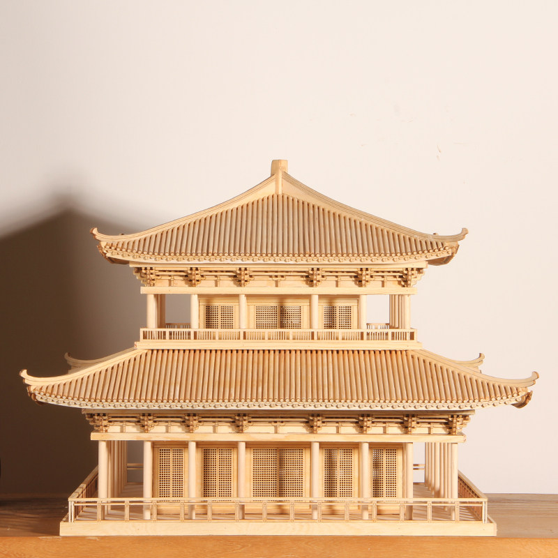 流时间实木质手工榫卯拼装定制中国风软装装饰古建筑模型成品吊饰