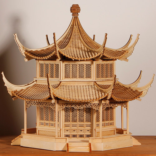 流时间手工木制成品古建筑模型