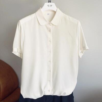 短袖纯真丝白衬衫垂坠职业装白色