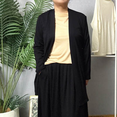 100纯羊毛上衣女中长款纯色无领宽松开衫加厚超细羊毛披肩外套