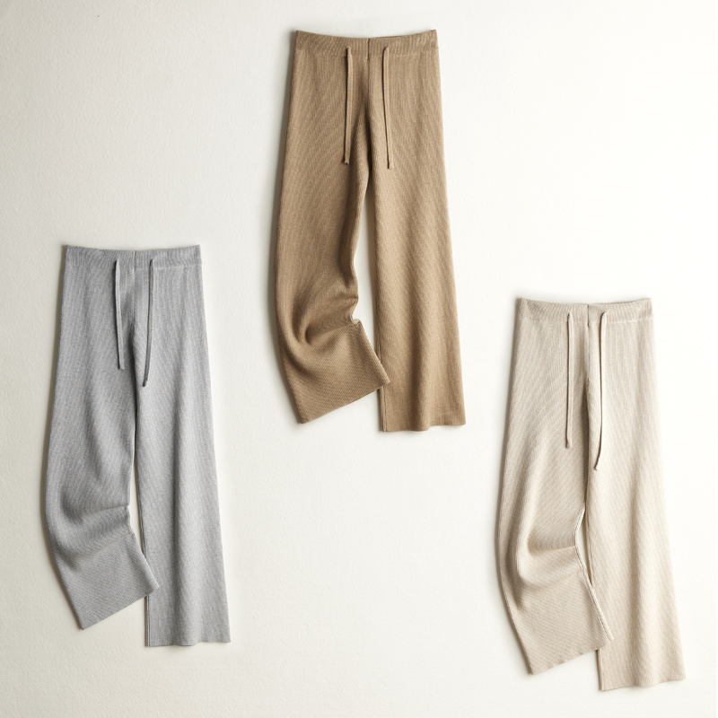 高腰休闲针织裤真丝羊绒阔腿裤