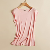 显瘦背心 桑蚕丝纯色大码 真丝T恤女连肩袖 宽松上衣针织圆领打底衫