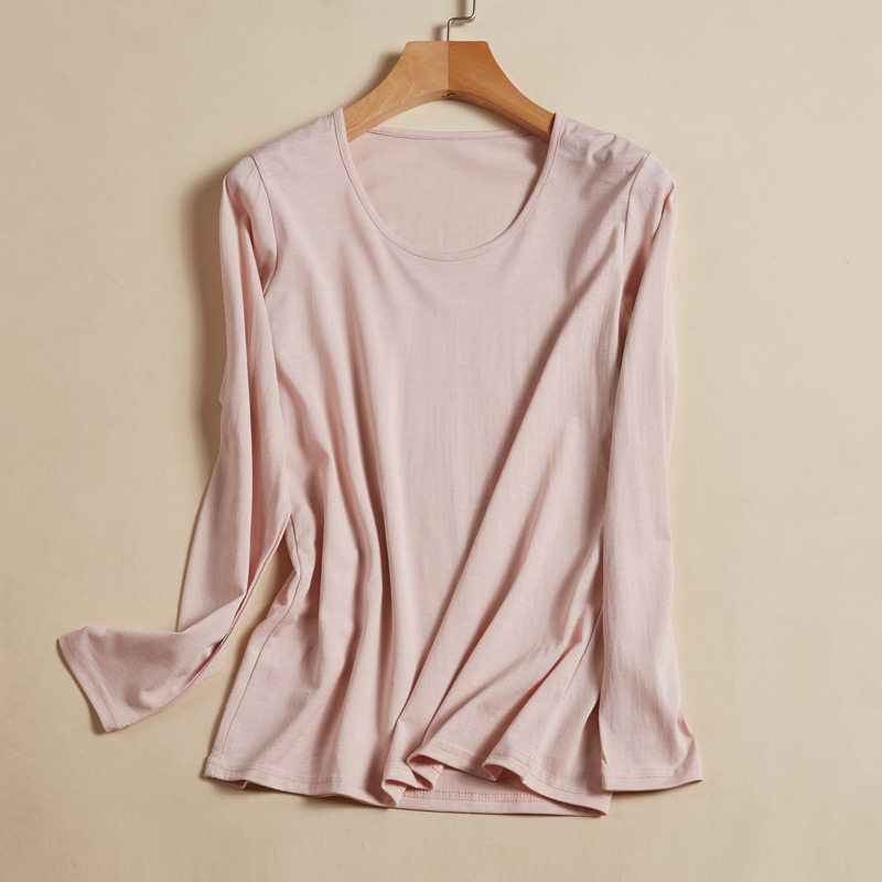 真丝针织打底衫女保暖圆领