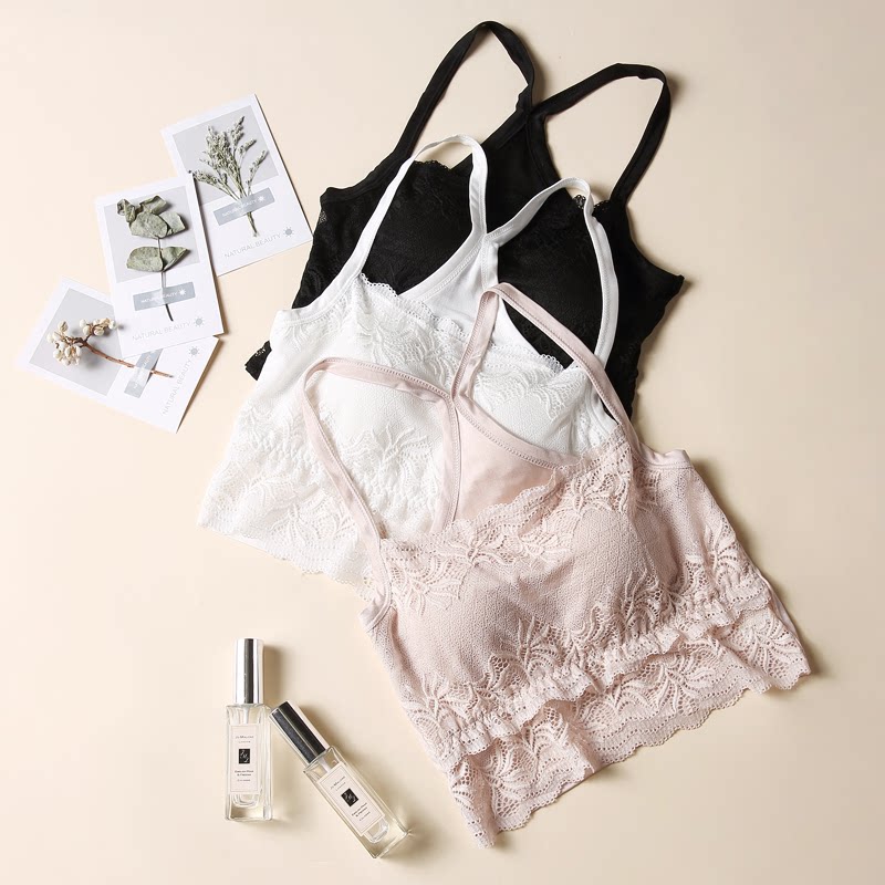 真丝抹胸蕾丝边短款美背吊带防走光内衣桑蚕丝带胸垫背心少女裹胸