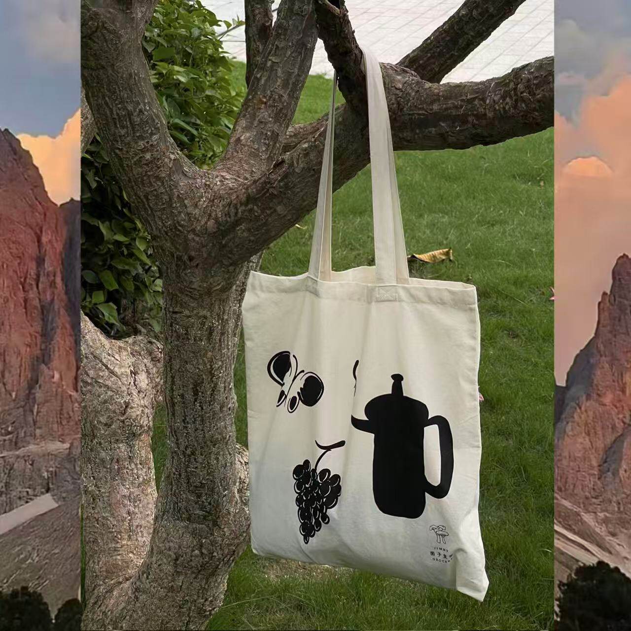 【自然米布袋】版权设计菌子食堂环保购物袋帆布包 大容量棉布袋