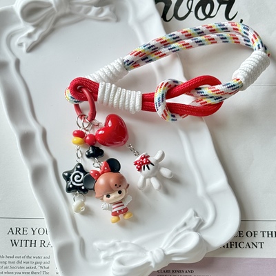 泡泡玛特Dimoo米奇手机挂绳男女短款手腕绳车钥匙挂失背包挂件