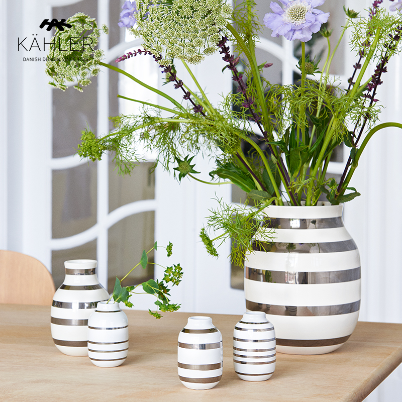 Kahler条纹陶瓷丹麦手工摆件花瓶