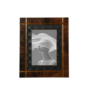 现代简约创意皮革木制木皮相框摆件样板间客厅餐厅酒店装饰品摆件