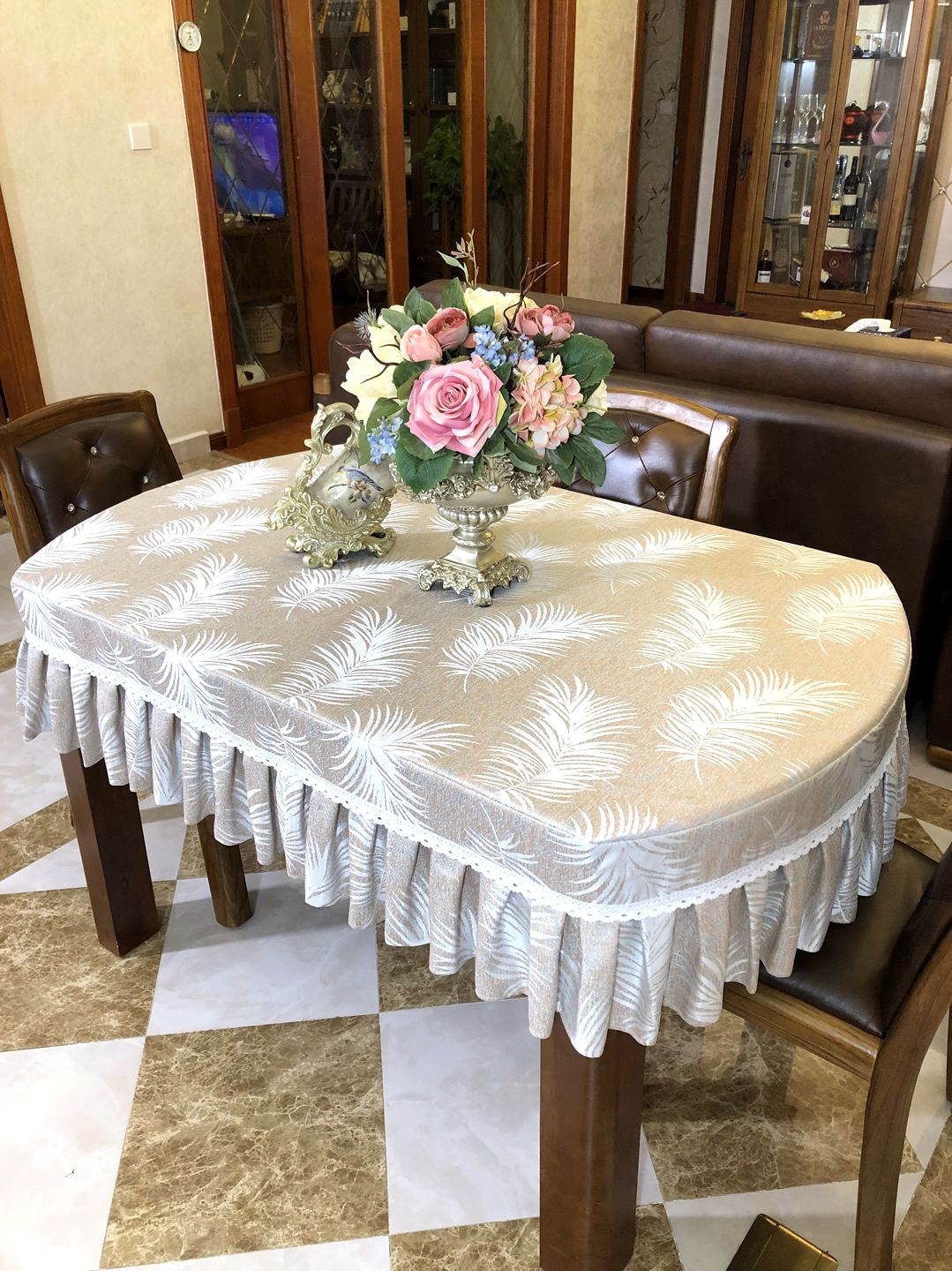 简约现代全包椭圆形餐桌布餐桌套罩圆桌可折叠家用布艺茶几台布套