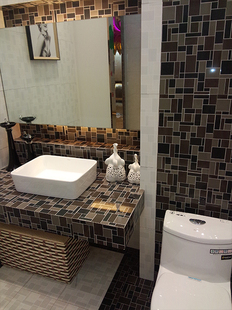 顺辉陶瓷卫生间黑白格子300*450MM防滑地砖亮光瓷片阳台厨卫墙砖