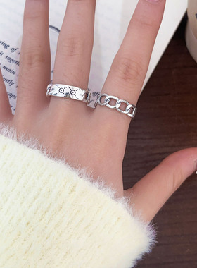 通体s925纯银复古戒指女ins个性