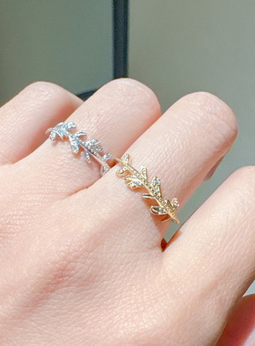 s925银镀金藤蔓花卉镶钻戒指女