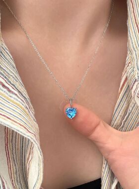 s925纯银轻奢海蓝之心爱心项链女