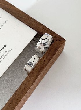 s925银复古做旧不规则几何戒指