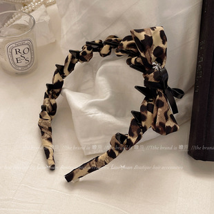 【发箍】复古法式豹纹蝴蝶结发卡女简约带齿高颅顶头箍2025新款