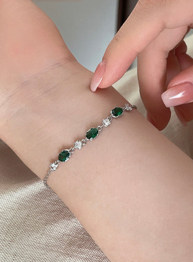 S925纯银精致祖母绿手链女高级