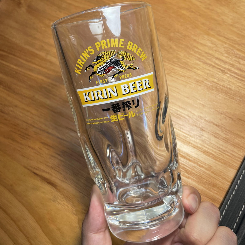 日本麒麟KIRIN一番搾生啤水晶玻璃杯啤酒杯居酒屋扎啤杯带把手