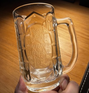 日本三得利SUNTORY WHISKEY透明水晶玻璃杯 威士忌杯洋酒杯带把手