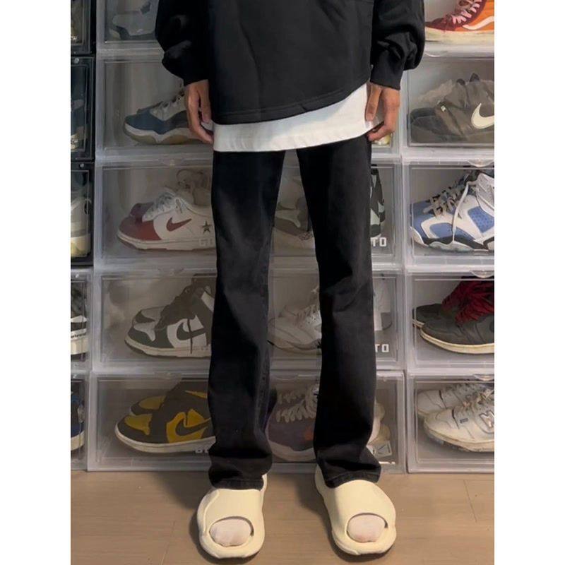 中大童痞帅黑色牛仔裤男秋季新款ins高级感潮流显瘦窄版直筒裤子