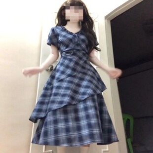 韩系学院风复古不规则格纹连衣裙女童2026夏季新款中大童长裙ins