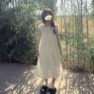 快手网红同款法式小飞袖连衣裙女夏季温柔风奶系长裙童装仙女裙子