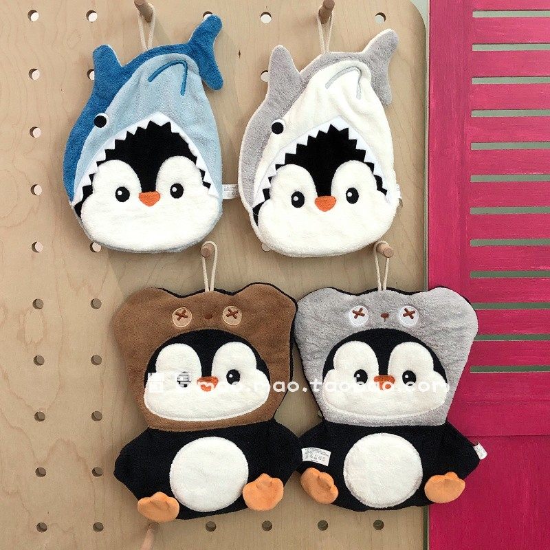 可爱企鹅鲨鱼擦手巾挂式吸水加厚卫生间卡通擦手帕毛巾抹布,家庭/个人清洁工具,厨房擦手巾,淘宝优惠券,粉丝福利购,淘宝优惠卷