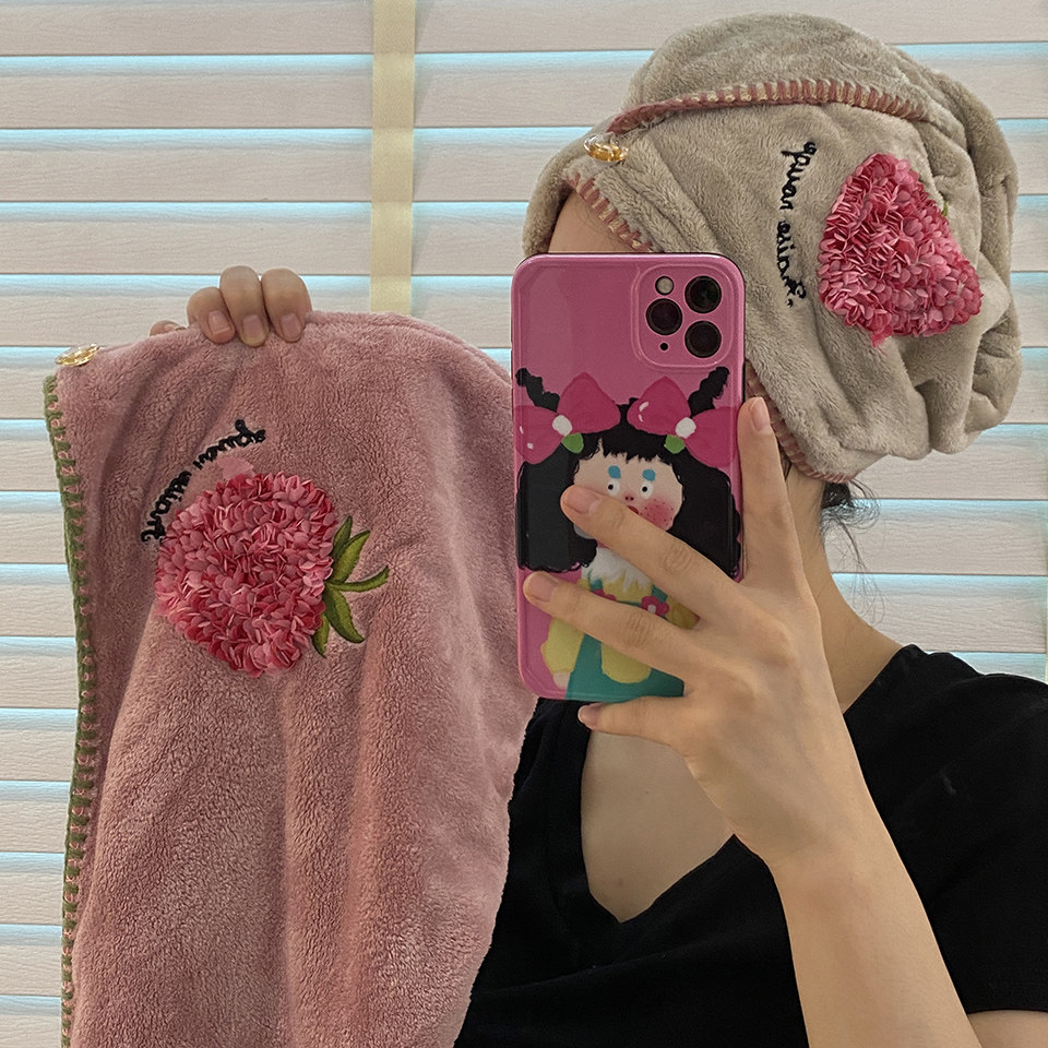 秋冬大草莓干发帽擦头发吸水包头巾柔软家用宿舍毛巾浴帽女生可爱