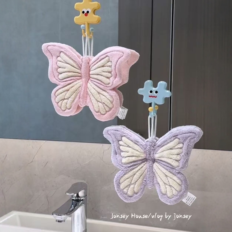 可爱蝴蝶擦手巾可挂式家用擦手帕