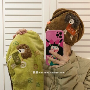 双利新款爆炸头小狗干发帽珊瑚绒加厚超强吸水干发毛巾包头巾浴帽