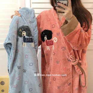 双利新款爆炸头小狗浴袍成人女可穿全身浴衣秋冬加厚保暖睡袍家用