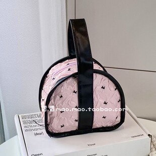 黑粉色蝴蝶结可爱化妆包女便携式旅行洗漱包大容量收纳包