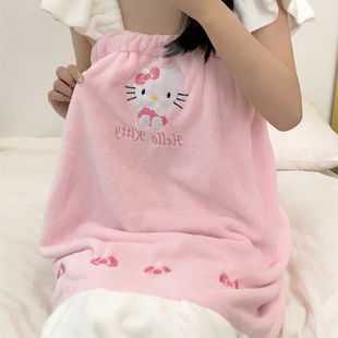 HelloKitty浴巾女可穿可裹2025年珊瑚绒吊带浴裙背心用浴衣浴袍女
