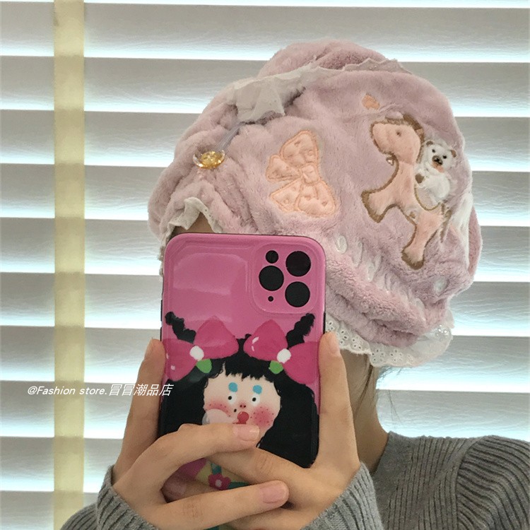 ins蕾丝边可爱小马驹干发帽超强吸水柔软洗头浴帽家用包头巾速干