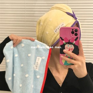 圆点可爱干发帽珊瑚绒柔软吸水包头巾不掉毛家用洗头浴帽干发巾女