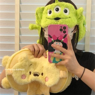 可爱卡通毛绒遮光眼罩助眠旅行便携头部靠枕二合一睡觉神器可折叠