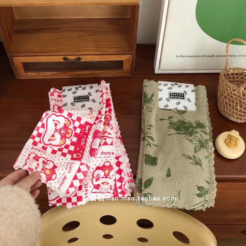 卡通印花珊瑚绒抹布厨房清洁布家用去污百搭小清新棉质抹布