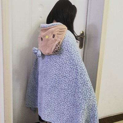 网红黑皮Kitty豹纹连帽披肩毯子