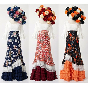 Flamenco弗拉门戈舞裙练习裙佛朗明哥佛拉门多层雪纺A字裙