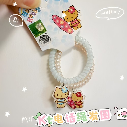 满38元包邮hello kitty可爱甜美卡通黑皮Kt电话绳发圈发绳头绳