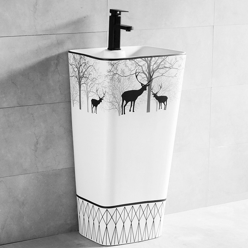 创意个性立柱盆陶瓷一体落地式洗手盘卫生间阳台立式艺术脸盆方形