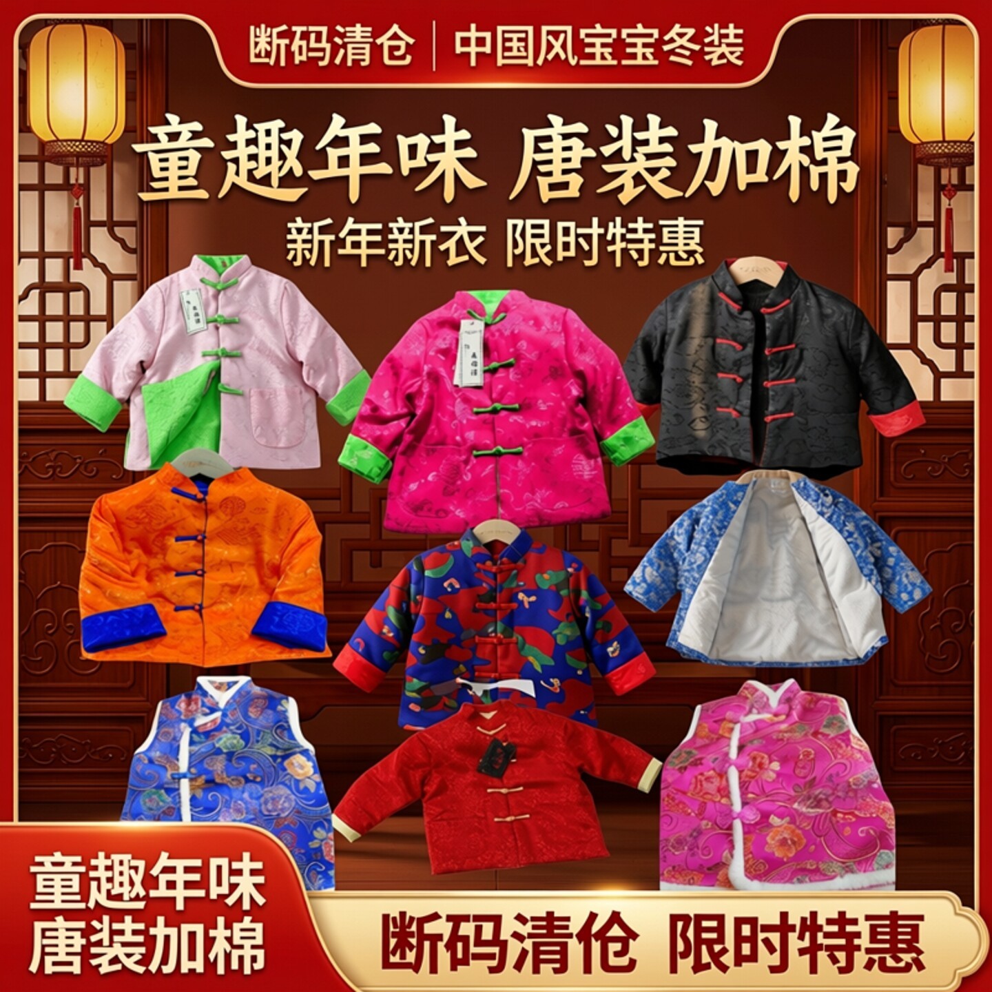 男女童唐装拜年服断码清仓中国风宝宝冬装外套加棉款童装上衣