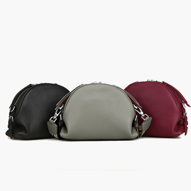 卡蜜琪包包女斜挎包2020百搭中年洋气宽带真皮单肩双拉链贝壳包