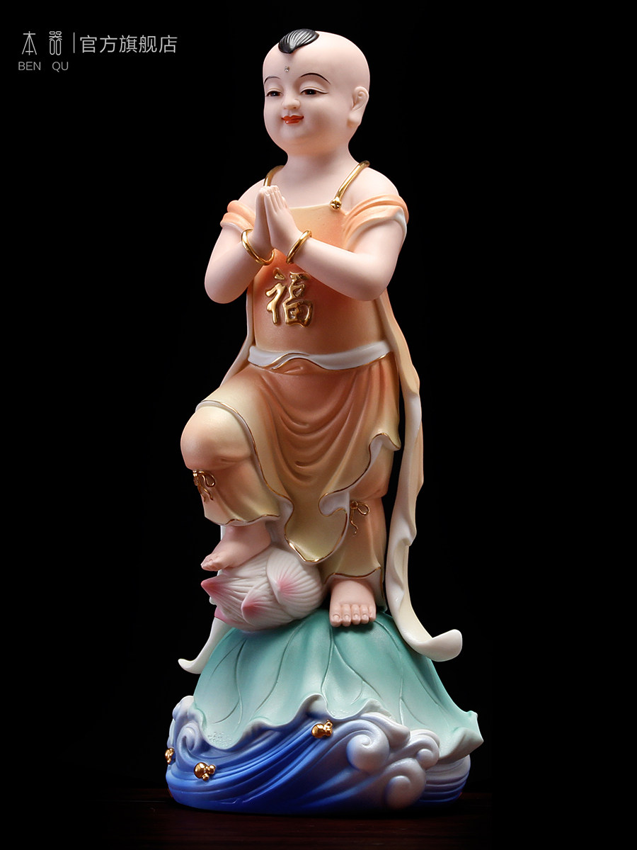 热销德化陶瓷善财童子龙女摆件金童玉女佛像供奉家用对童菩萨佛前