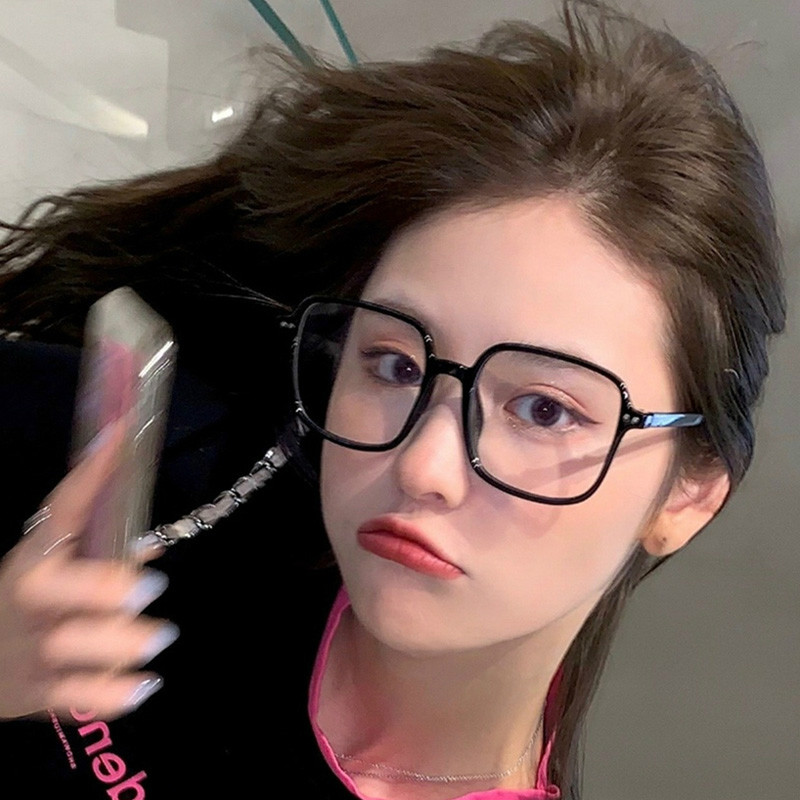 韩版复古素颜黑框眼镜女显脸小方形蓝光平光镜网红大框可配近视男