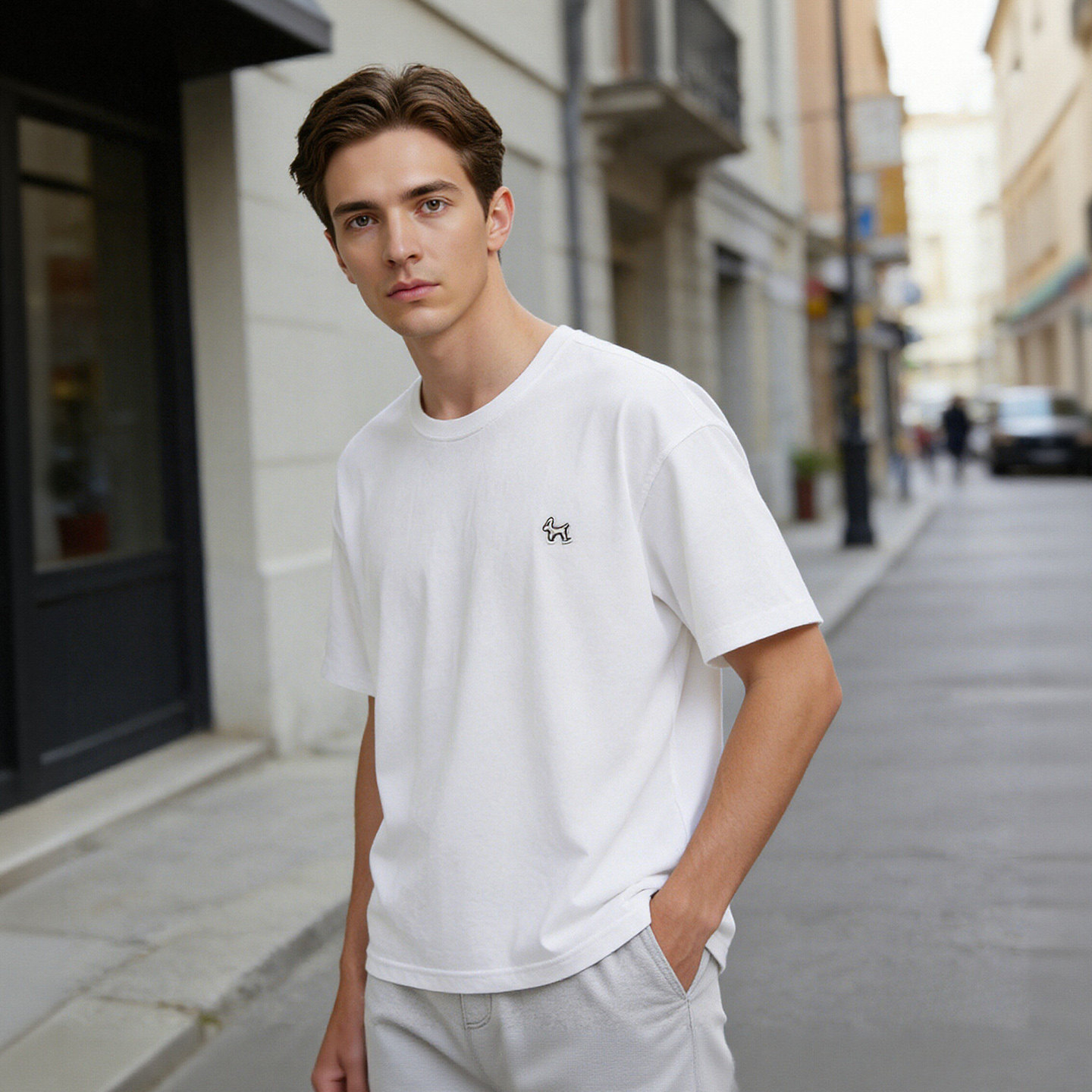 450g重磅棉 高品质小狗标 春季宽松阔版男士纯色短袖T恤 B4017