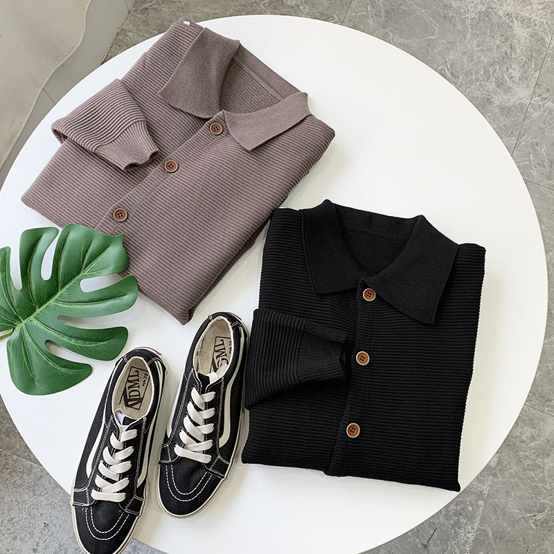 立体摇片一体织 弹力抗皱春季男士小翻领针织开衫外套厚毛衣C935