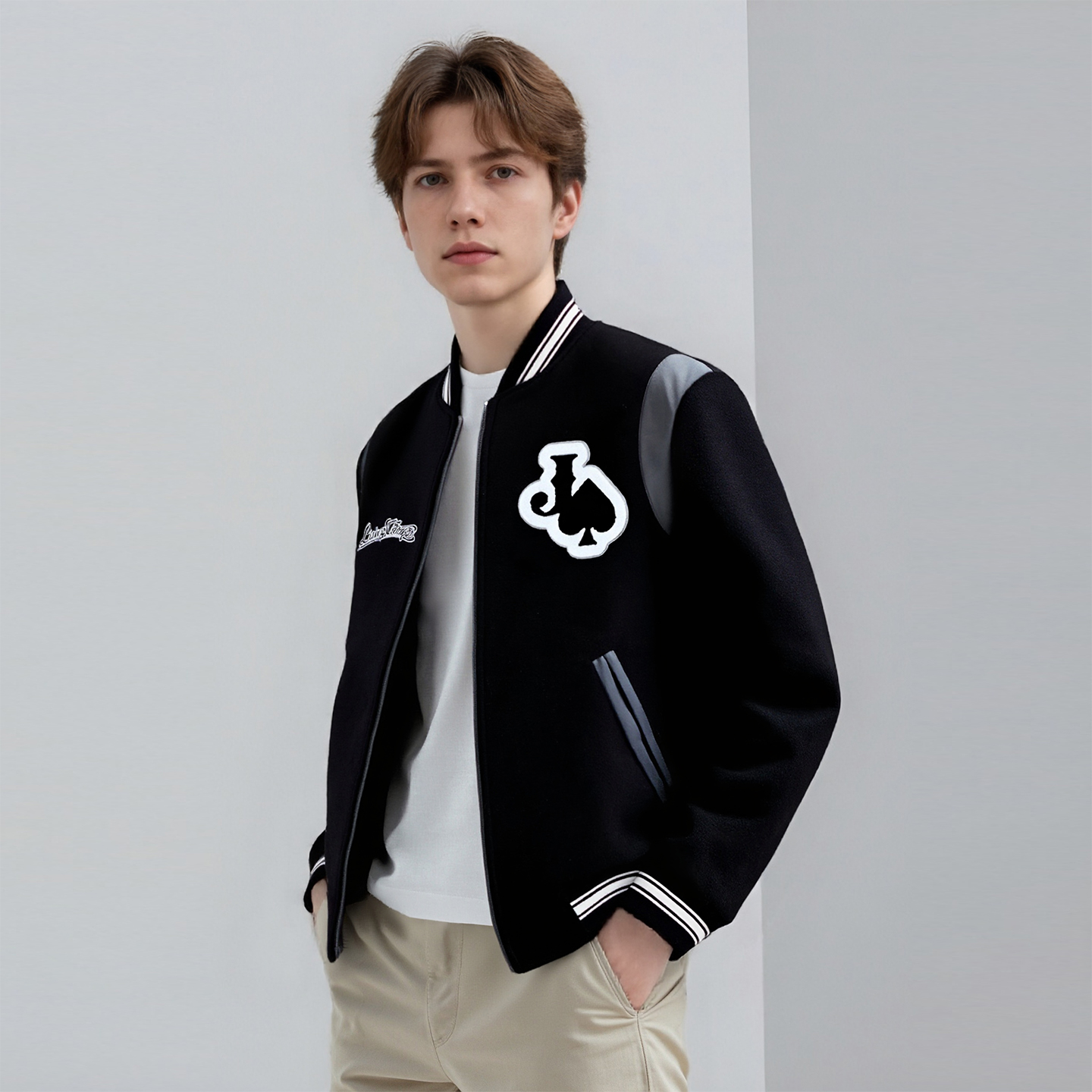 绵羊皮拼接！轻奢品牌 线下2000+ 男士绵羊毛夹克秋冬外套D2153