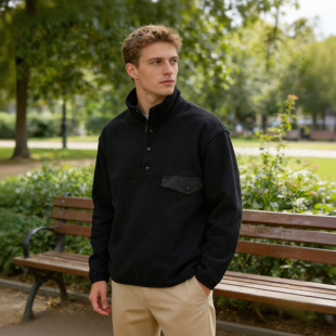 加绒加厚长袖 休闲宽松半开襟男士 卫衣X0101 内里羊羔绒 外贸原单